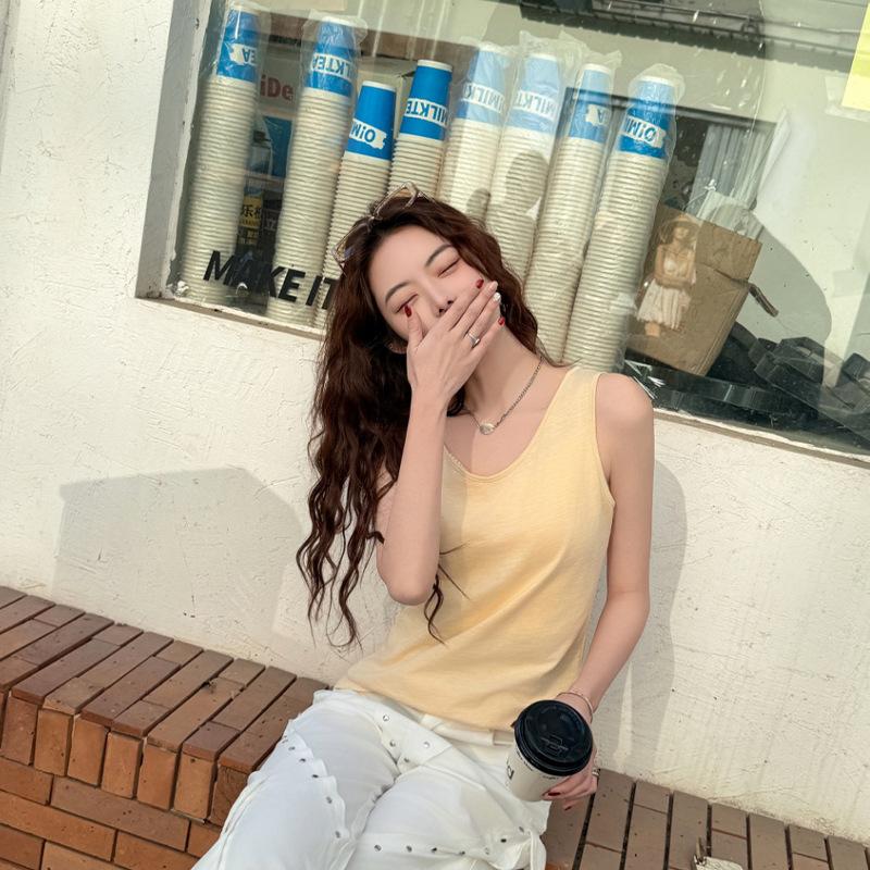 

Топ без рукавов, Жилет, Универсальные и Тонкие Бретели для Женской Летней Новой Модели, Внутри и Снаружи, Корейский L жёлтый