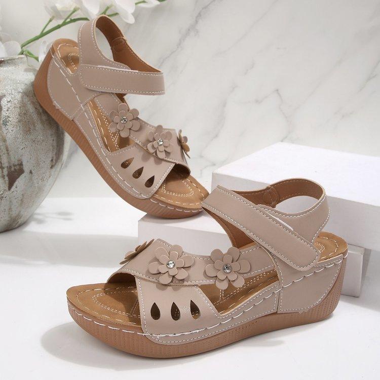 Women's Flower Wedge Sandals Summer Platform Sandals Chunky Heel Open Toe Beach Shoes Casual Outdoor Sandals