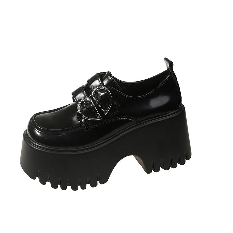 

Мода 2025 Новые 8,5 см Женские Лоферы Туфли Балетки Массивные Кожаные Туфли Женские Весенний Тренд Мода Повседневный Готика Уютные Zapatos De Mujer 34 чёрный