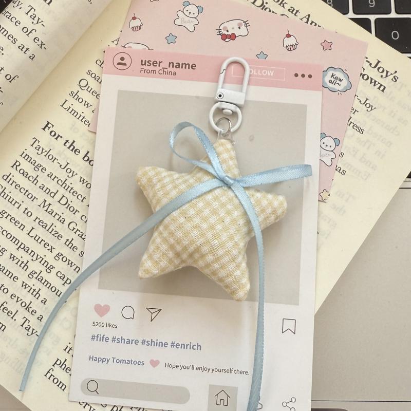 

3Pcs Y2K Cute Checkered Pentagram Ribbon Bow Bag Pendant Charm Backpack Keychain Elegant Keyring Phone Key Bag Hangings