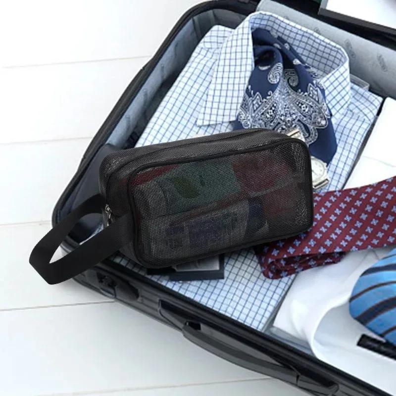 Przenośna Podróżna Siatkowa Torba Pod Prysznic Przezroczyste Torby do Przechowywania Kosmetyków Przybornik na Przybory Toaletowe Wisząca Saszetka Łazienkowa Organizer na Kosmetyki