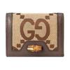 Diana Bambus Schnalle Jumbo Super Double G Logo Doppel Faltung Canvas und Leder Kartenetui Damen Geldbörse Ebenholz Kamelbraun 658244-UKMBT-2572