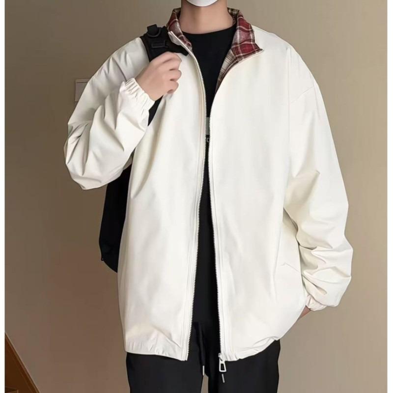 Herren Retro Gitter-Patchwork Jacke - Frühling/Herbst, Amerikanischer Reverskragen, Ohne Kapuze, Partnerlook