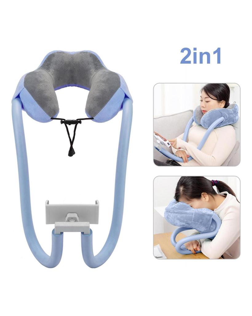 Soft Neck Pillow Airplane Travel for Sleeping, Portable Head Neck Support Sleeping Pillows in U Shape Headrest Cushion with Phone Holder