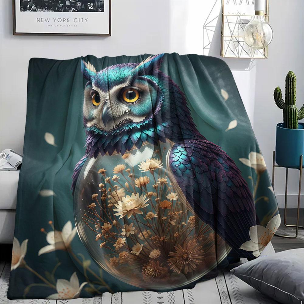 1Pc Glass Bird Print Flannel Blanket, High Quality Comfortable for All Seasons, Home Decor, Warmth and Comfort, Perfect for Christmas Gifts