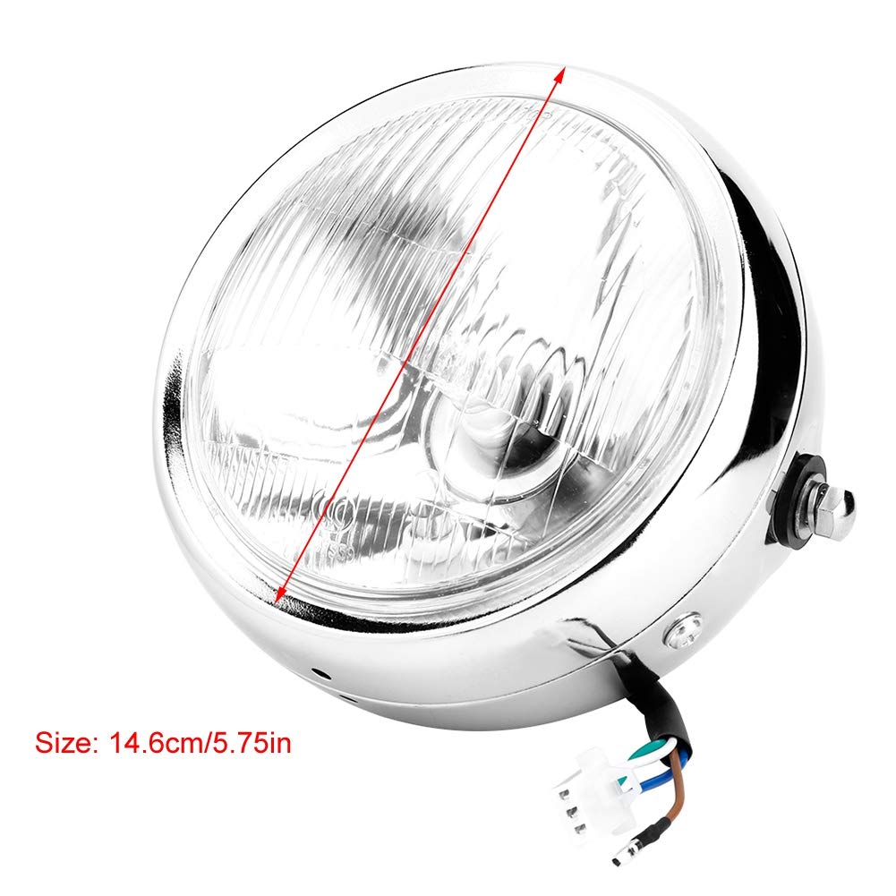 KIMISS Universal Bike Retro Silver Shell White Lens Headlamp Front Headlight for GN125