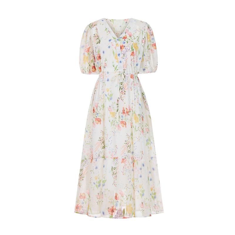 Sally Colorful Flower Chiffon Long Dress_I6B-Cop034