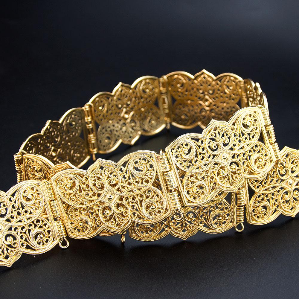 Sunspicems Eleganter Kristall-Damengürtel, Metall-Taillenkette, goldfarben, verstellbare Länge, arabischer marokkanischer Brautschmuck