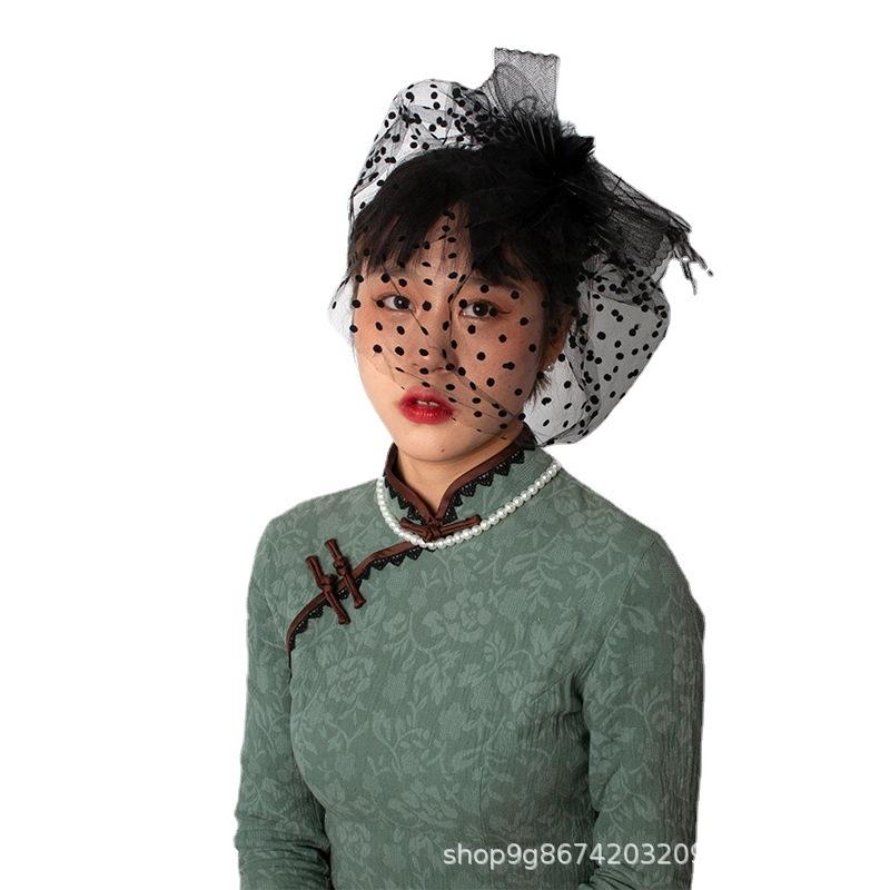 1920S Prom Spotted Headgear Veil Set Vintage Prom Gloves Combination