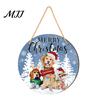 Waterproof Holiday Porch Sign Christmas Hanging Sign, Round Wooden Welcome Cute Dog Gingerbread Front Door Man for Wall Decor