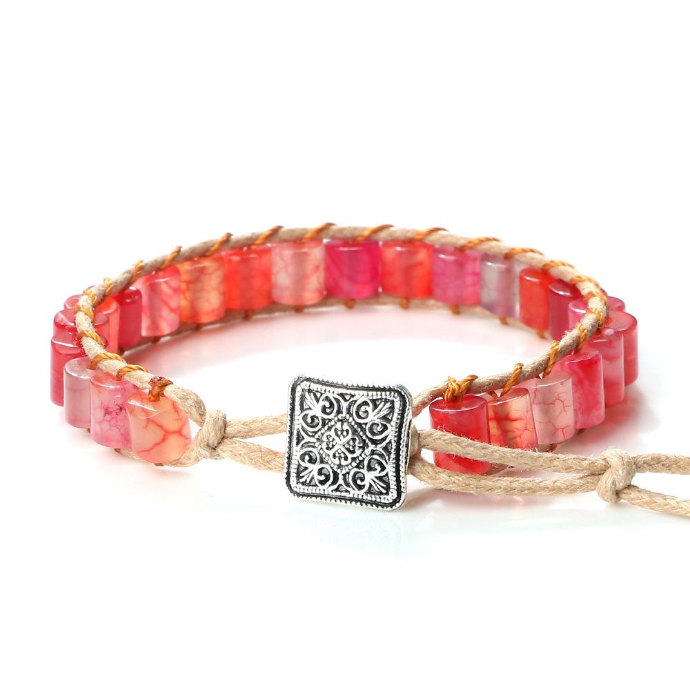 Vintage Bohemian Handmade Hemp Rope Bracelet Imperial Stone Beaded 3D Bead Charm Bangle