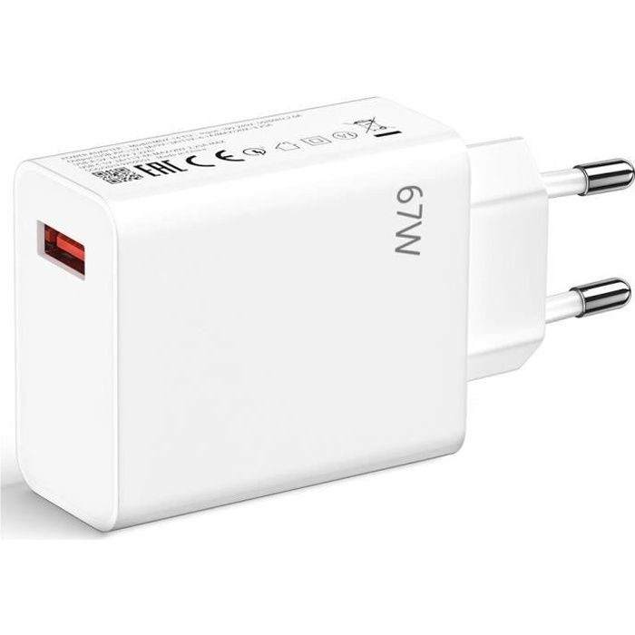Chargeur Rapide 67W - E.F.CONNECTION - Compatible Xiaomi et Redmi - USB-A - Protection optimale - Ultra rapide