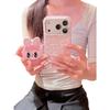 Ins Magnetic Attraction Cute Pink Leopard Print Rabbit Is Suitable for Apple 17promax Mobile Phone Case 16pro/15 Bracket.