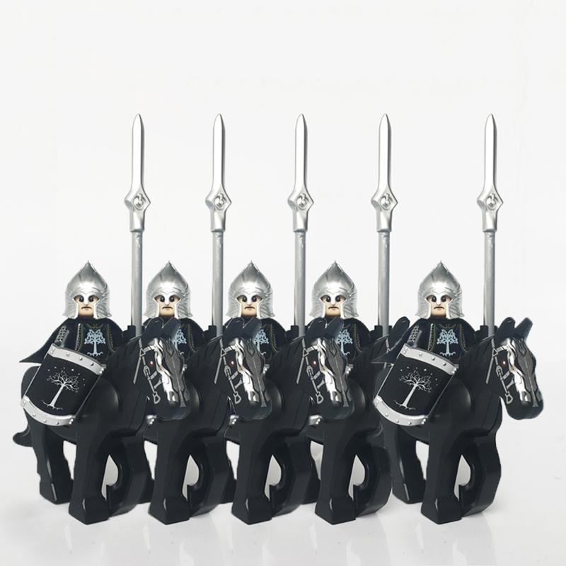 5 Sets Mittelalterliche Burg Ritter Dunkler Sauron Schlacht Fünf Heere König von Rohan Römischer Soldat mit Pferdefigur Bausteine Kinderspielzeug