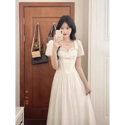 French Gentle White Bubble Sleeve Dress Fairy Spring and Summer Temperament Sense Advanced Sense Waist Running Princess Skirt