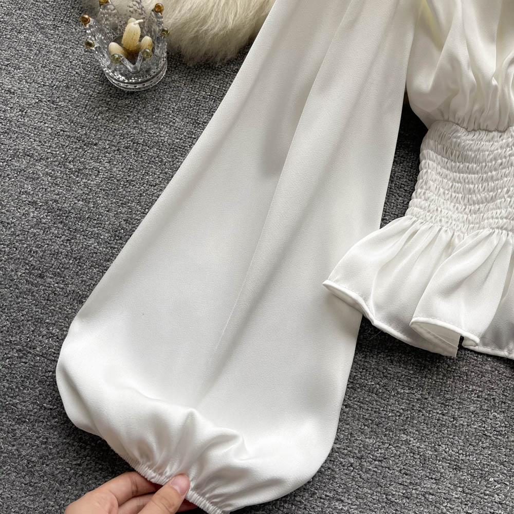 RUGOD Dámská podzimní košile s úzkým pasem a čtvercovým límcem, krásná košile s dlouhým rukávem