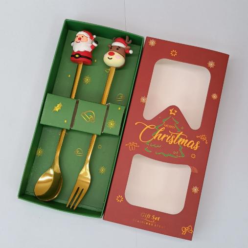 2/4/6 Stück Weihnachts-Gabel- und Löffel-Set, Edelstahl Kreatives Geschirr, Kaffee Tee Dessertgabeln und -löffel Geschenkset