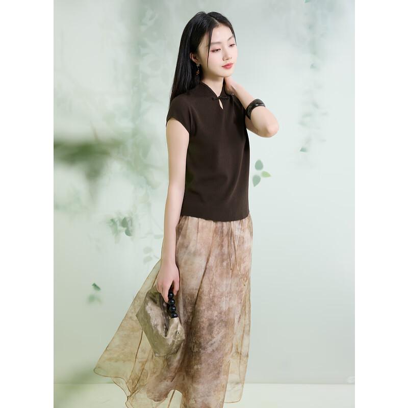 Sancai New Chinese Style Slim Fit Knit Top
