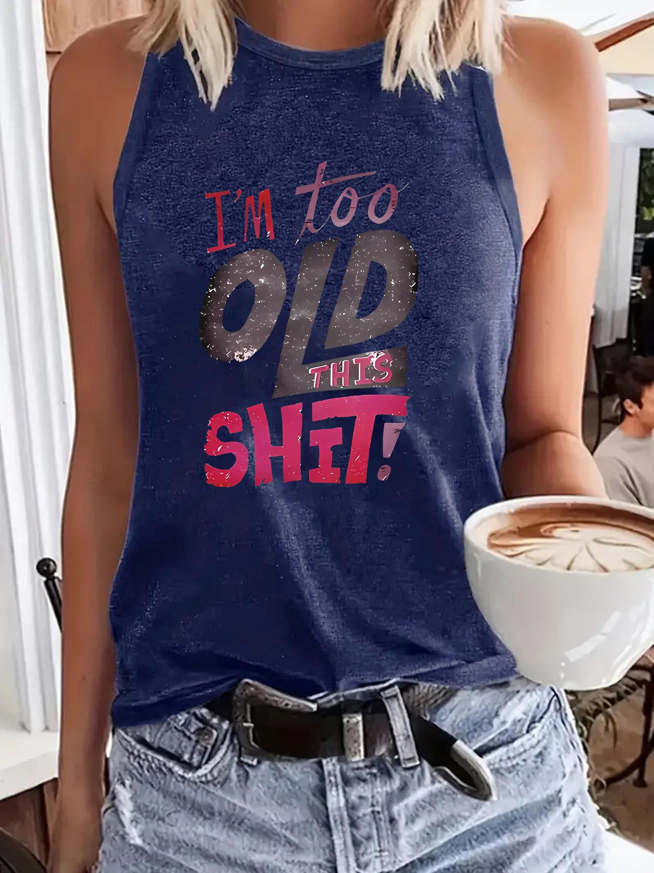 

I m Too Old for This Minimalist Casual Women s Loose Round Neck Vest L темно-синий