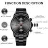 GOLDEN HOUR Fashion Business Watch Stainless Steel Waterproof Chronograph Quartz Watch Automatic Quartz Chronograph Men's Date, Black, 1.65 Inch,