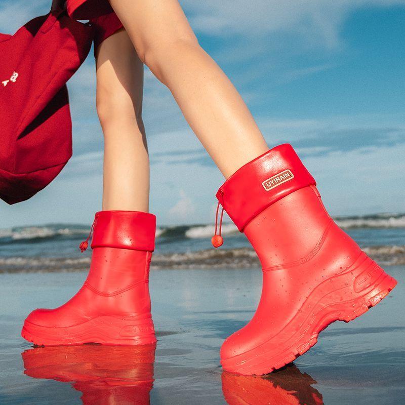 Fashionable Women's Thick Soled Waterproof Rain Boots, Anti Slip Short Tube, Adult Waterproof Kitchen Rubber Boots