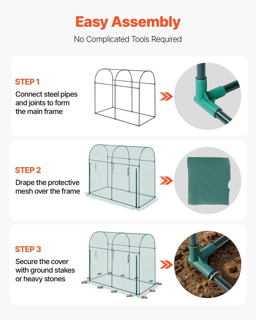 Crop Cage, 1.8 x 0.91 x 1.5 m Plant Protection Tent with Zippered Door, Wind-Resistant Tall Crop Cage, Easy to Install, Outdoor Raised Bed Cover with
