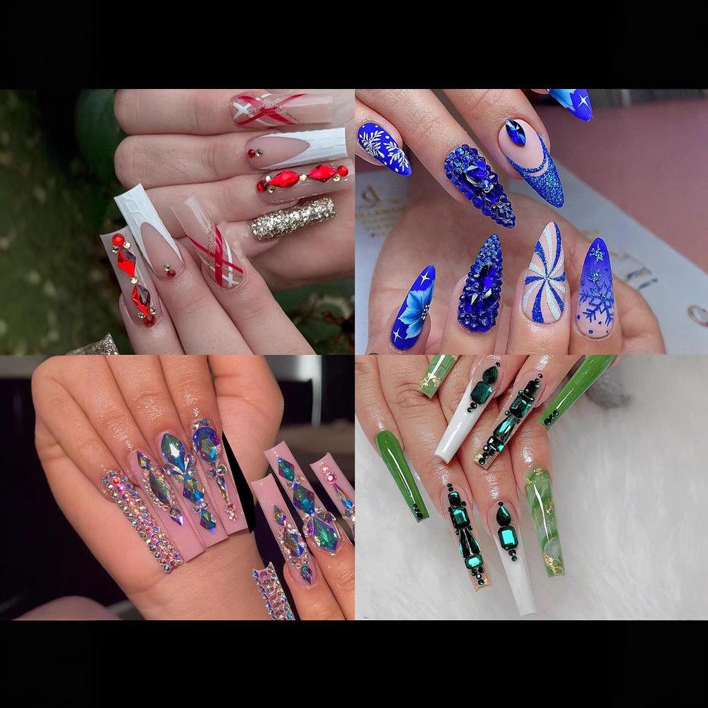 Iridescent Nail Art Rhinestone Set: 24 Grids of Mixed Super Sparkle Flat-Back Rhinestones in Special Shapes with Box Packaging.