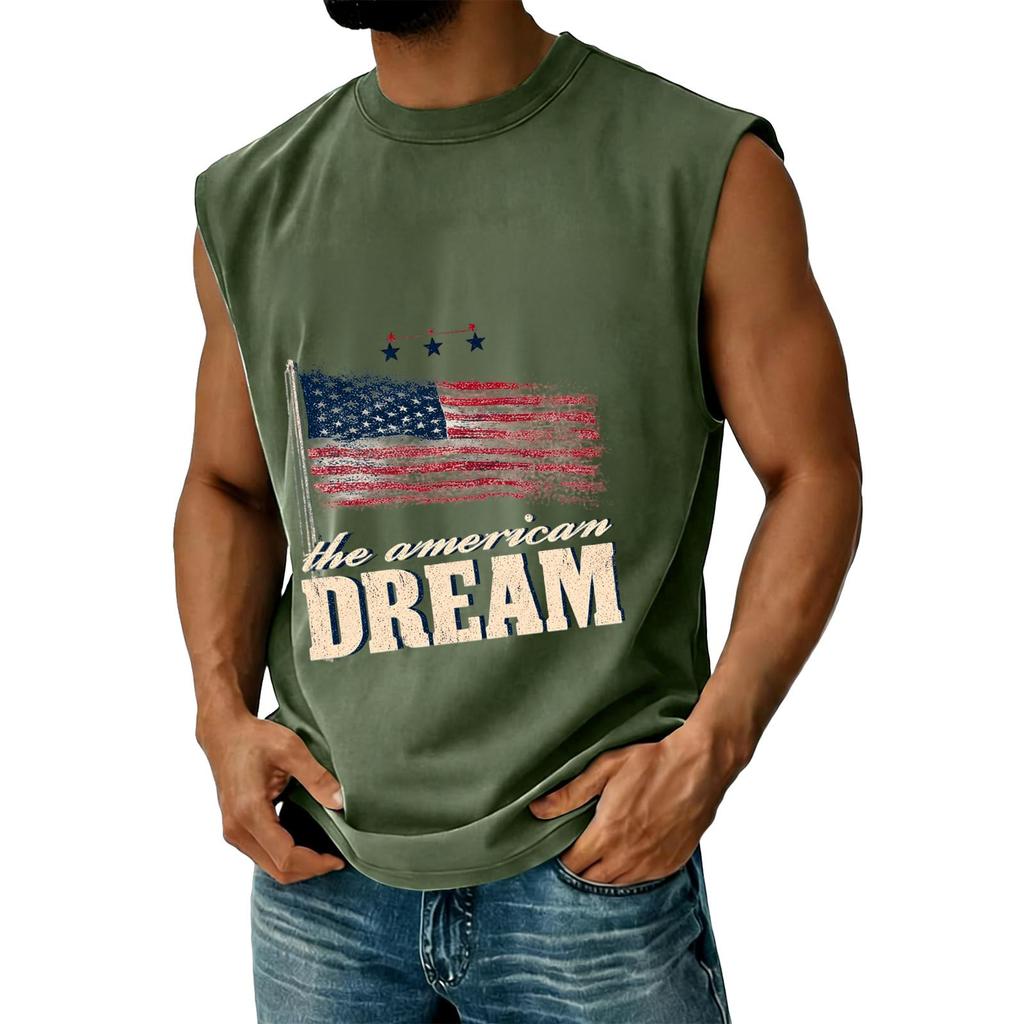 Men Sleeveless Muscle Tank Top Casual Athletic Vest Crew Neck Printed Graphic Loose Fit Summer Shirt for Outdoor Gym Workout