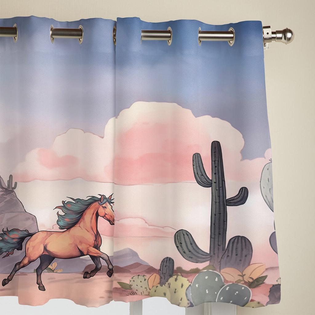 Horse Cactus Clouds Curtains for Bedroom Living Room Window Curtain Treatments Blinds Kitchen Home Decor Drapes