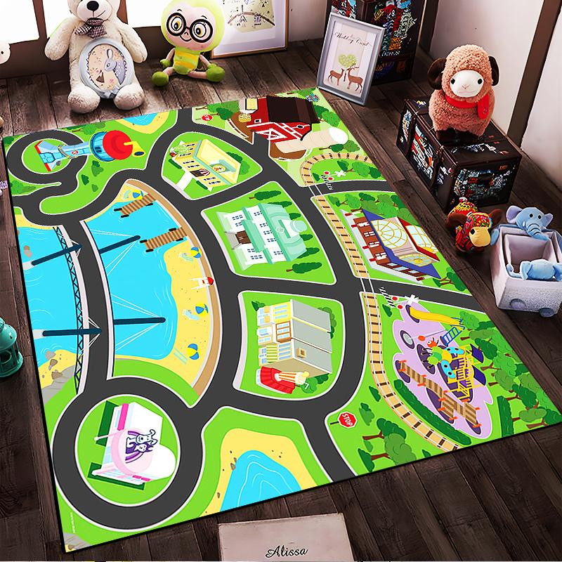 Colorful Town Map Design Rug Non-slip rug suitable for living room and bedroom sofas.