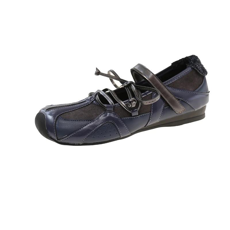 Women's Fashion Single Shoes 2025 New Flat Square Toe Velcro Mesh Ballet Shoes Hundred Cross Strap Soft Bottom Mary Jane Shoes