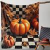 Autumn Harvest Pumpkin Checkered Print Flannel Throw Blanket Soft Warm Fleece Bed Sofa Cover,Cozy Fall Decor for Home Bedroom Holiday Gift