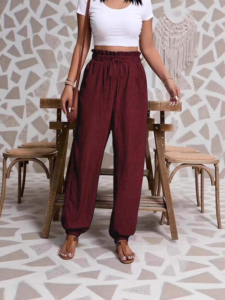 2026 Women's Casual Elastic Pure Color Long Pants - Spring/Summer European Fashion