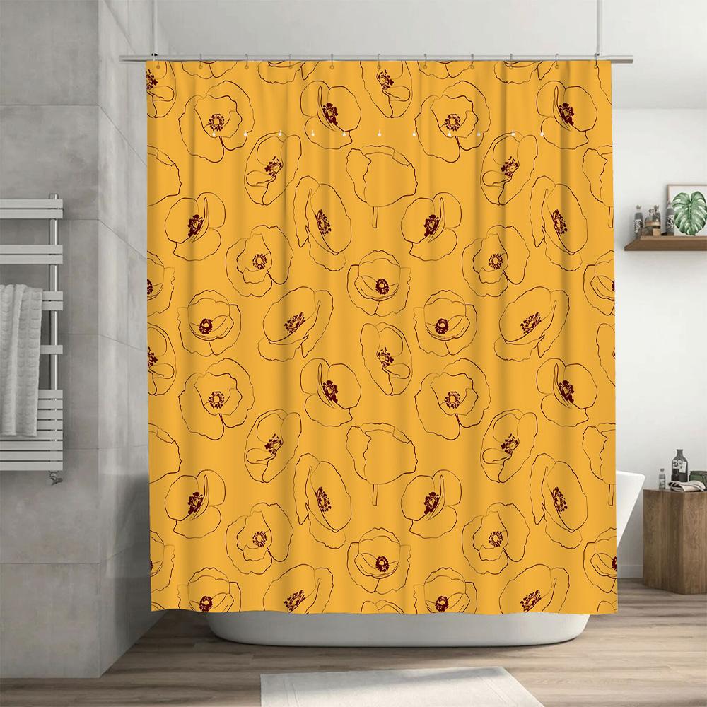 Modern Bathroom Shower Curtain with Yellow Flower Print 3D Waterproof Fabric Home Decor Customizable Size Available for Purchase