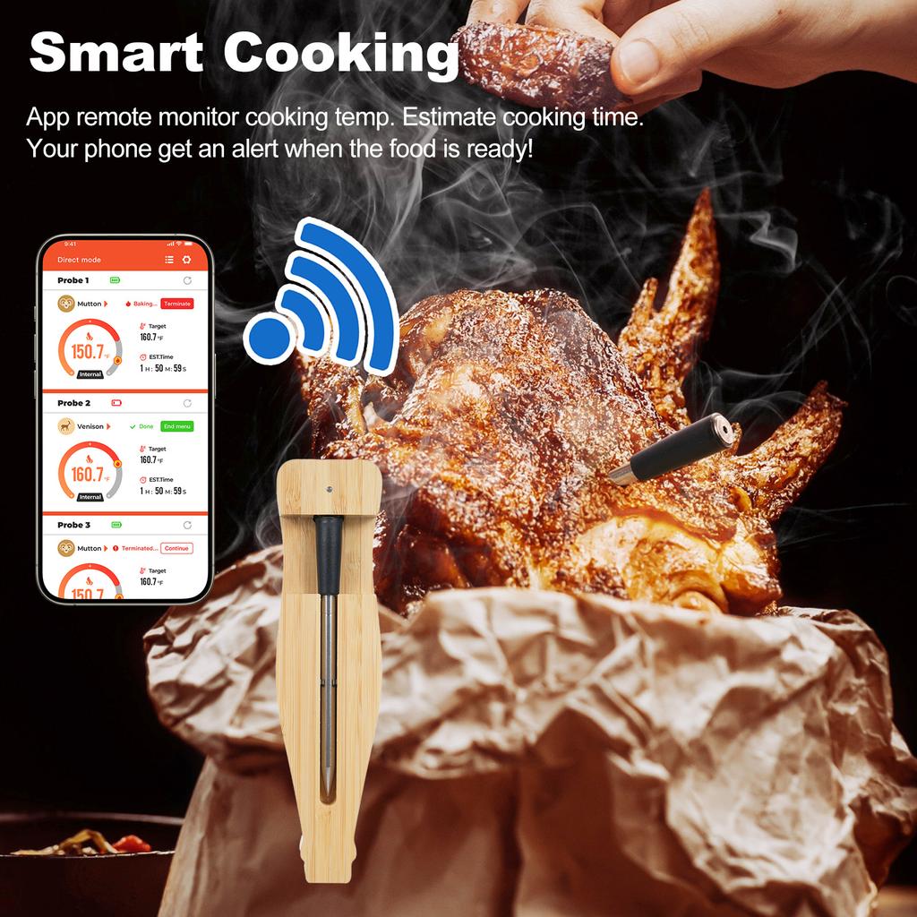 Meat Thermometer with BT 164ft Wireless Thermometer Smart Food Thermometer Temperature Gauge with
