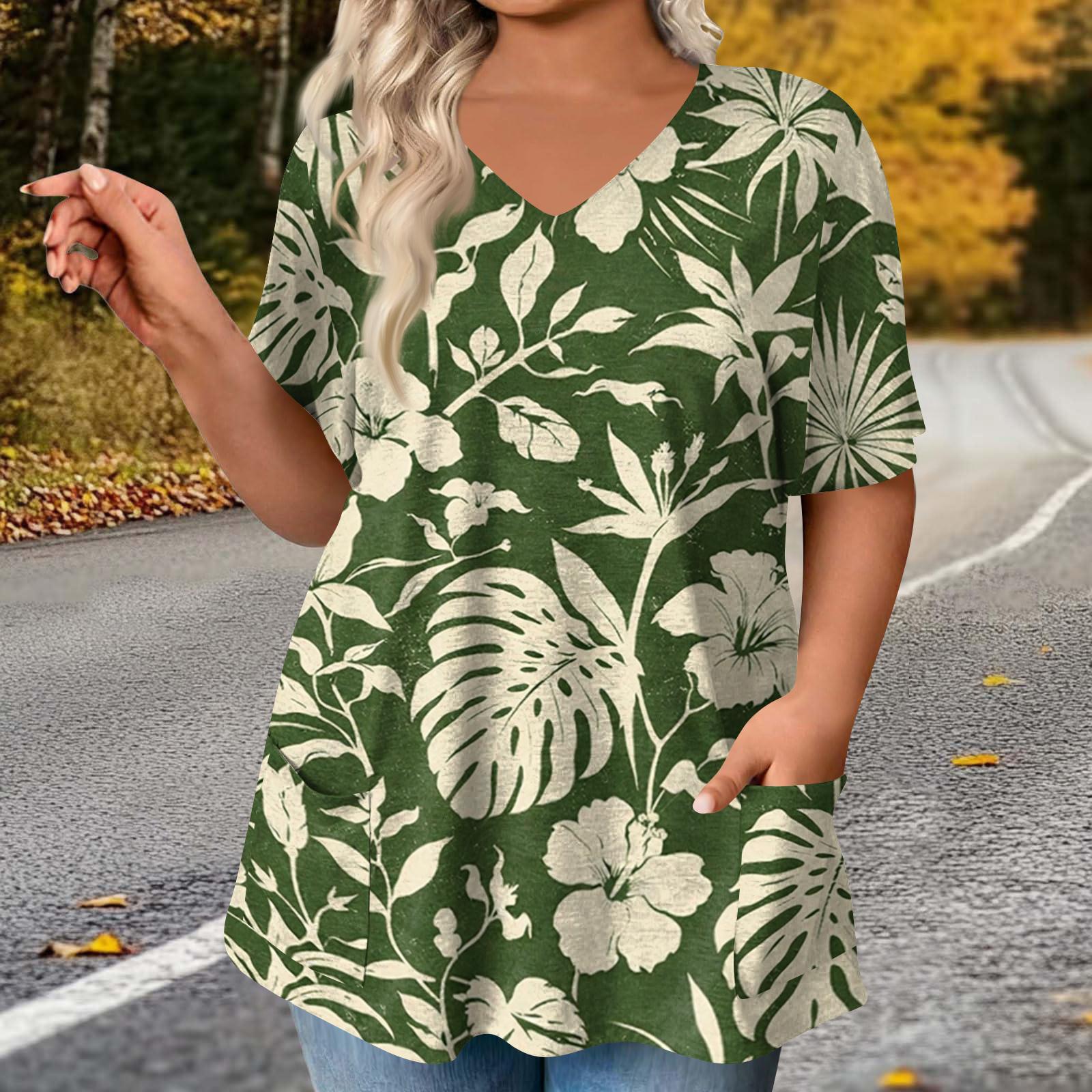 

Women s Fashion Plus Size Printed Short Sleeve Blouse For Elegant Commuting And Casual Wear XXXXL зелёный