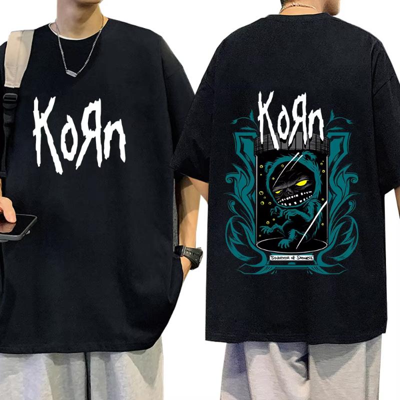 Summer Men Summer Polyester T-Shirt Fashion Top Tees Male Casual Short Sleeve Clothing Korn Music Streetwear Rock Band Unisex