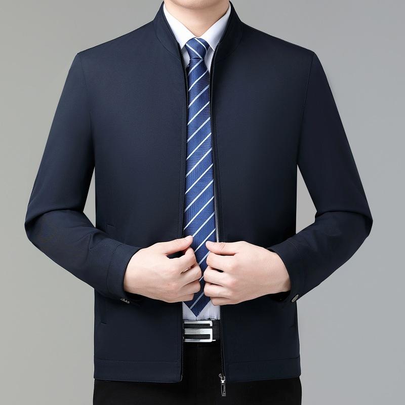 Spring and Autumn Stand Collar Jacket Men's Mulberry Silk Thin Top Middle-aged Dad Clothes Civil Servants and Leading Cadres Jackets