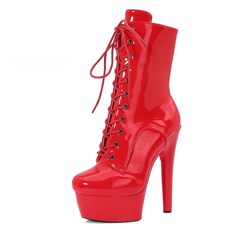

Европейские и американские 15 см Модные ботфорты на высоком каблуке для Pole Dance, сценическая обувь для подиума 44 красный
