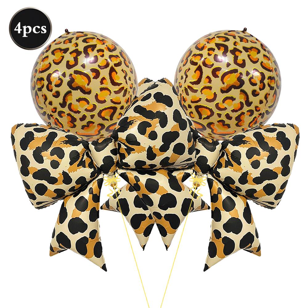 Leopard Print Bow Foil Balloons 4D Round Cheetah Animal Balloon Wild One Jungle Safari Theme Birthday Bachelorette Party Decor
