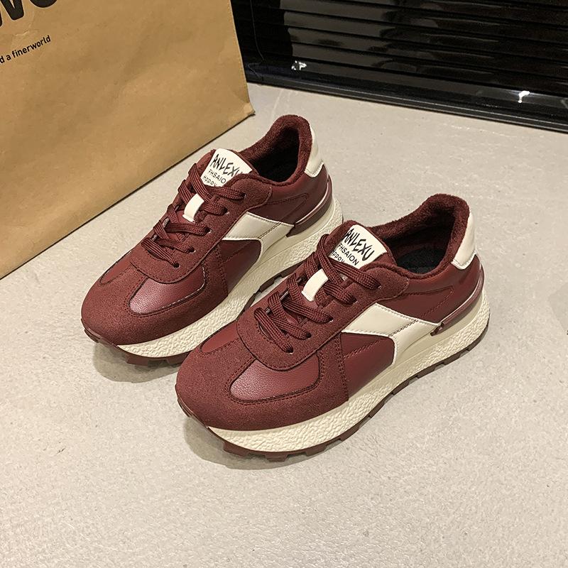 

Женские кроссовки Forrest Gump 2025 зима новые бархатные теплые хлопковые туфли на высокой толстой подошве нескользящие папины кроссовки 35