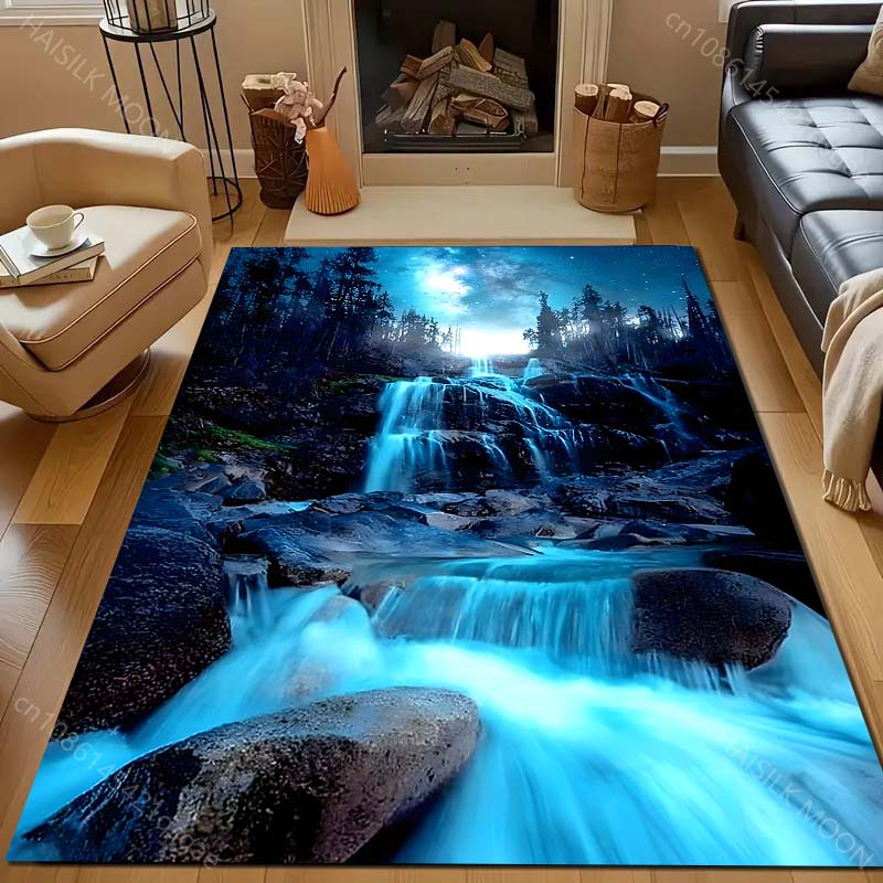 1PC Waterfall Forest Night Sky Pattern Rug Carpets for Bedroom Living Room Sofa Mat Creative Door Mat Cloakroom Home Decor