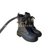 Metal Letter Lace-up Slim Leather Retro Versatile Locomotive Boots 2025 Autumn Thick-soled Martin Boots