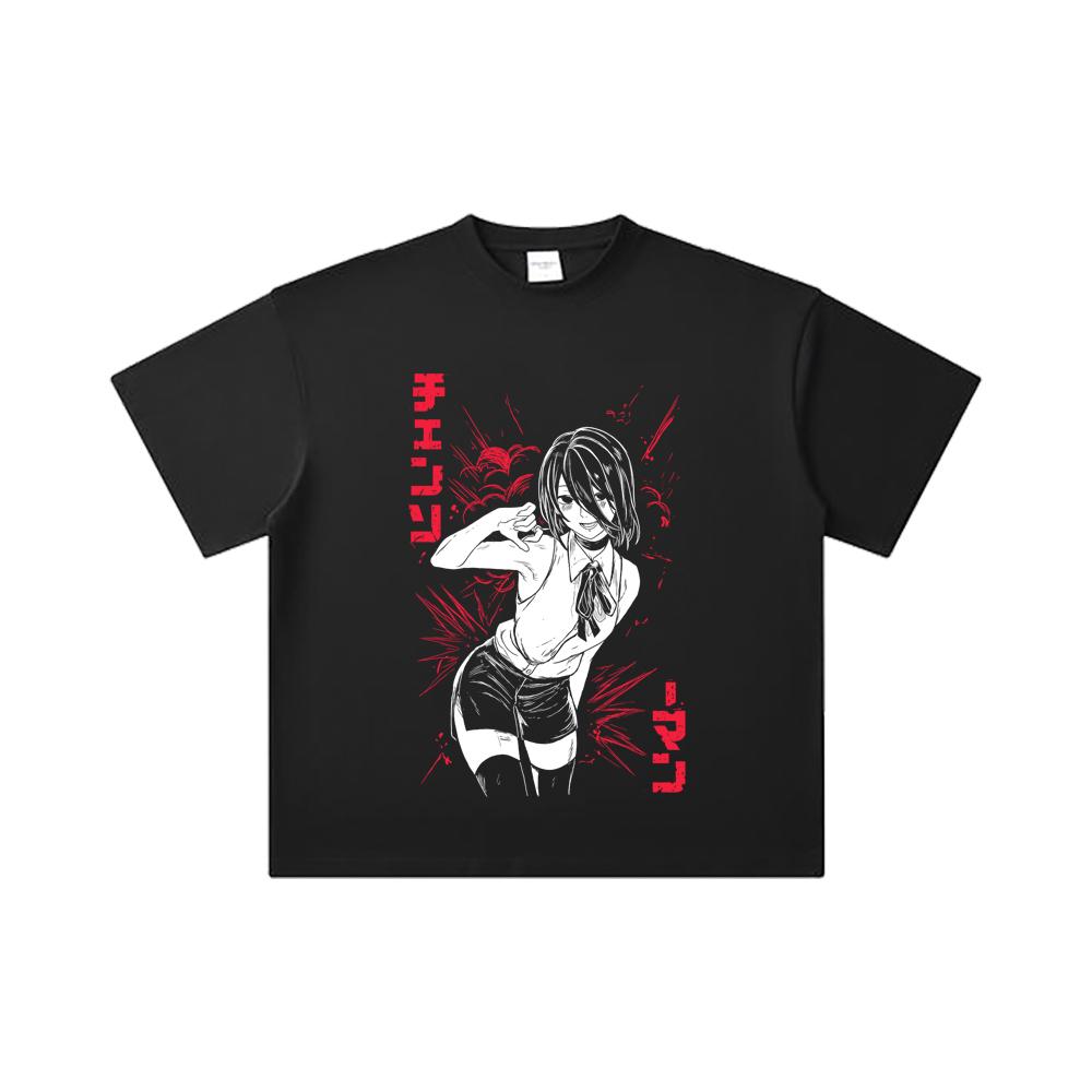 260 GSM Double Yarn 32 Count 100% Cotton Chainsaw Man V13 Reze Print Unisex Heavy Cotton T Shirt