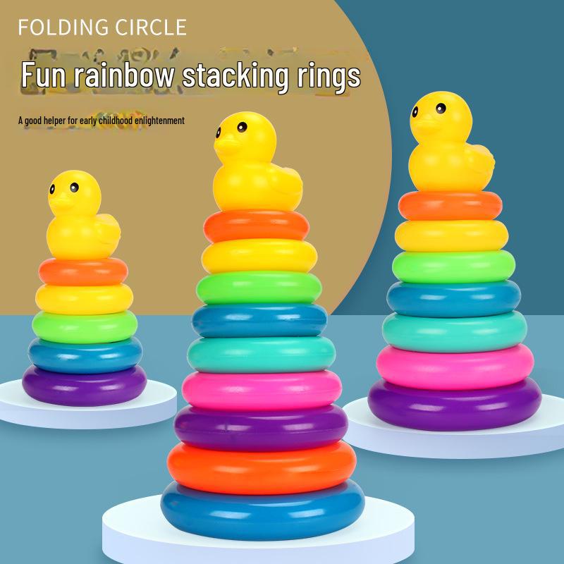 Colorful Rainbow Stacking Ring Tower Educational Toy for Ages 1-3