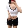 New Slim-fit Short T-shirt Women's Summer Top Open-button Short-sleeved High-waisted Chicken Heart V-neck Slim-fit Low-necked Student