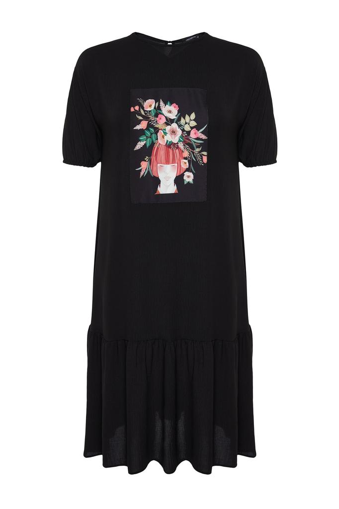 Modisches, lässiges, kurzärmliges Midi-Braun-A-Linien-Webkleid für Damen