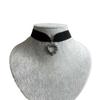 Gothic Sliver Color Thorn Hollowed Heart Pendant Black Velvet Choker Necklace for Women Men Halloween Party Vampire Jewelry Gift