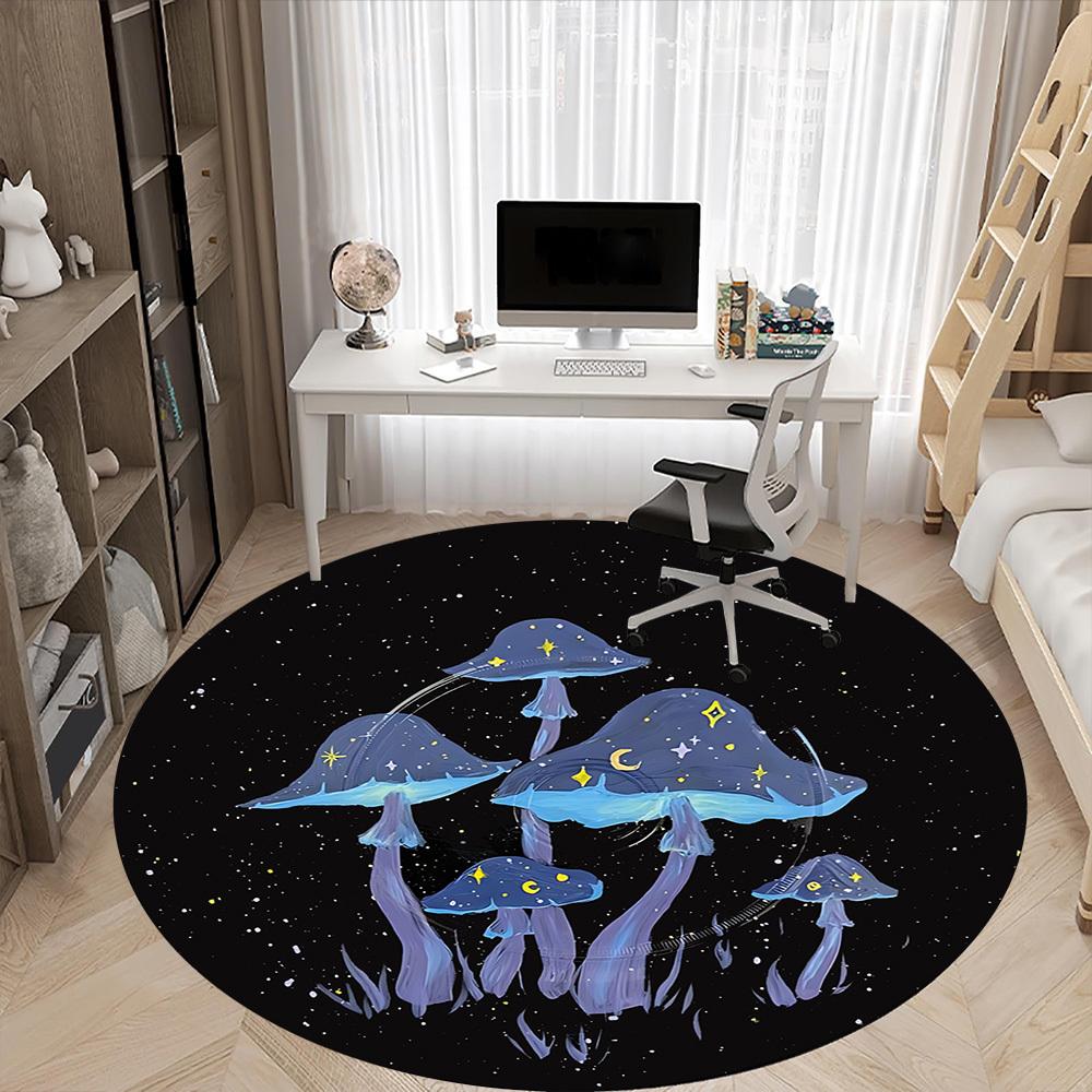 1PC Mushroom Fantasy Office Round Area Rug, Mat Suitable For Office, Under Office Chairs Bedroom Living Room Home Decor, Room Deco