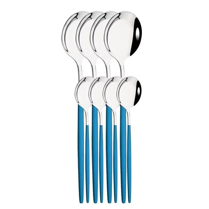 ABBP-Blue Silver Dinnerware Stainless Steel Cutlery Set 16Pcs Knife Tea Spoon Dinner Flatware Kitchen Silverware Tableware